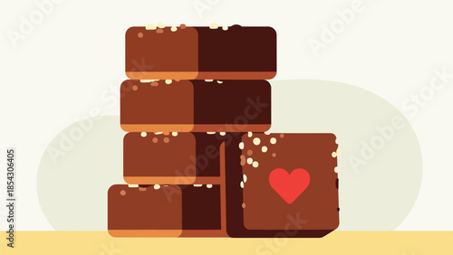 Chocolate brownies flat illustration cut into squares, homemade dessert concept isolated on clean background, ideal for dessert menus, food blogs, and bakery promotions