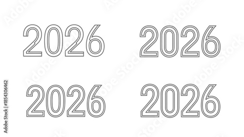 Four instances of the year 2026 displayed in bold outline font against a white background