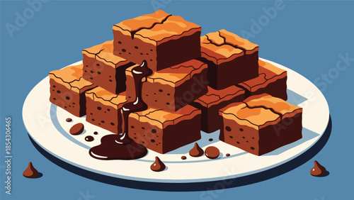 Chocolate brownies flat illustration cut into squares, homemade dessert concept isolated on clean background, ideal for dessert menus, food blogs, and bakery promotions