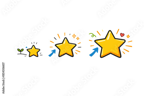 Progression of growth illustrated by stars and arrows