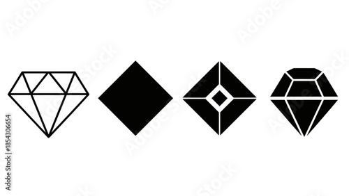 Four stylized diamond icons simple geometric shapes against a white background