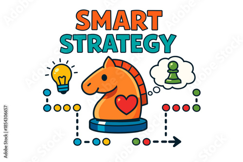 Smart strategy concept with chess knight and lightbulb