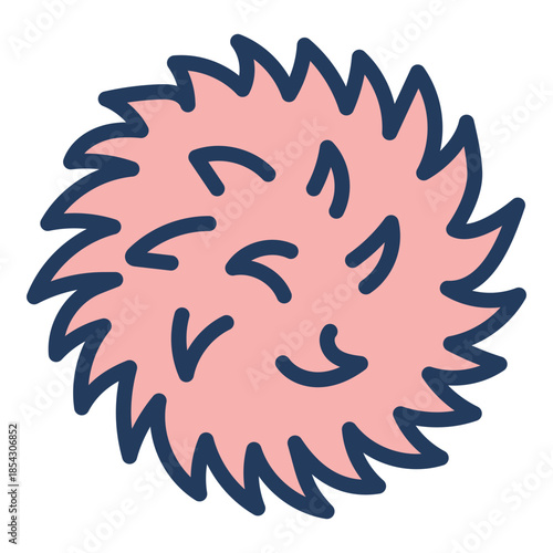 Pink bobble, yarn pompom, decorative ball isolated on transparent background. Hand drawn line drawing vector illustration. Seasonal design element, winter clothes decoration, knitting clip art