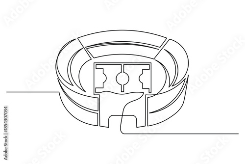 Aerial view of a football stadium arena with field in continuous line drawing style