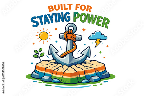 Anchored stability: power and resilience depicted with sun and storm elements