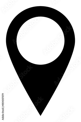 Simple black and white map location pin icon symbolizing navigation destination and geographical placement