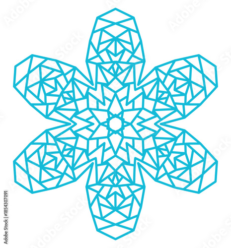 Single snowflake isolated on transparent background. Line drawing. Hand drawn vector illustration, editable stroke. Seasonal winter design element, clip art. Falling snow, frozen water, ice crystal