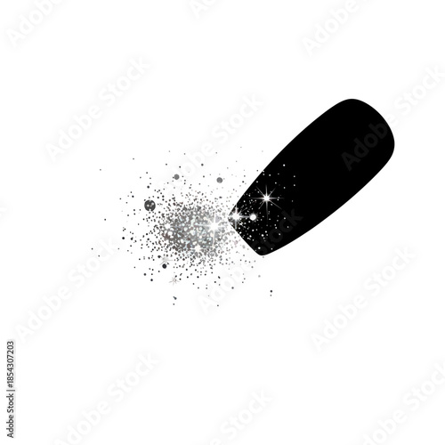 Spilled nail polish with glitter, creating a sparkling mess on a white surface.