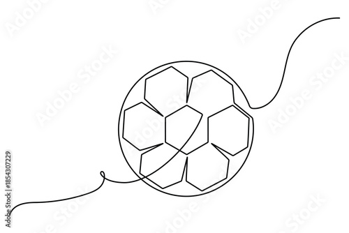 Artistic single line sketch of a soccer ball with curved decorative flourishes