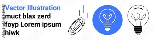 Innovation, creative thinking, financial growth, energy solutions, digital technology, business ideas. Features a falling coin and light bulb icons. Innovation and creative thinking concept