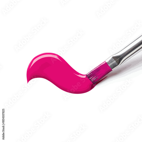 Vibrant pink paint stroke from a paintbrush on white surface.