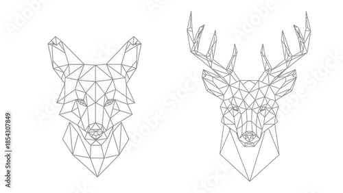 Geometric Polygon Animal Heads Featuring a Fox and a Deer