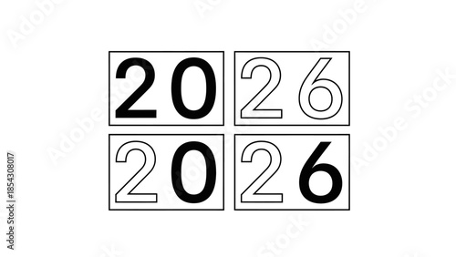 graphic design featuring the year 2026 in bold text on white background