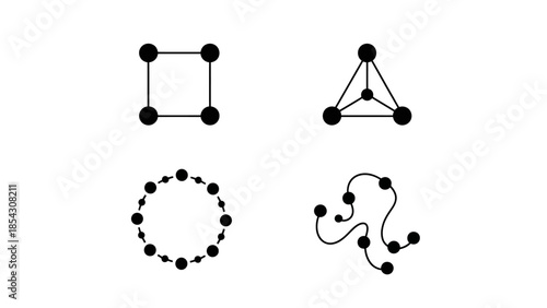 Illustrations of abstract concepts and network structures with nodes and connections
