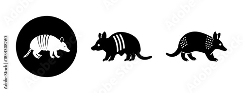 Armadillo vector illustration: cute animal cartoon drawing, wildlife silhouette, mammal art design