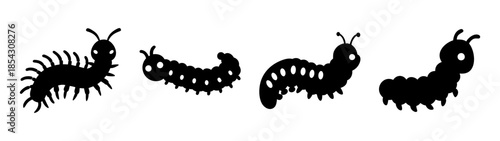 Caterpillar insect larva vector silhouette illustration crawling garden pest black and white clip art