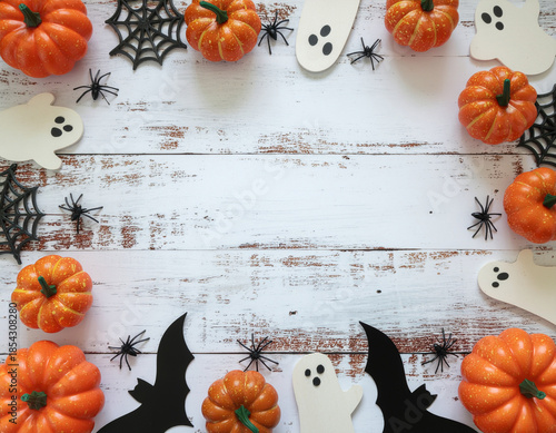 Halloween Pumpkin and Decorations on a White Washed Background