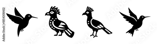 Silhouette bird illustration vector design featuring tropical birds hummingbirds and exotic species art