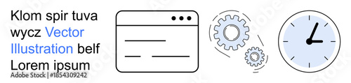 Business productivity, time management, process optimization, efficiency, workflow automation, technology. Web interface, gears and clock. Business productivity and time management metaphor