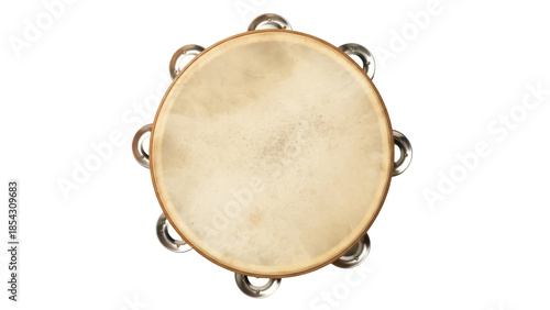 Fotografie Tambourine PNG isolated on transparent background, percussion musical instrument