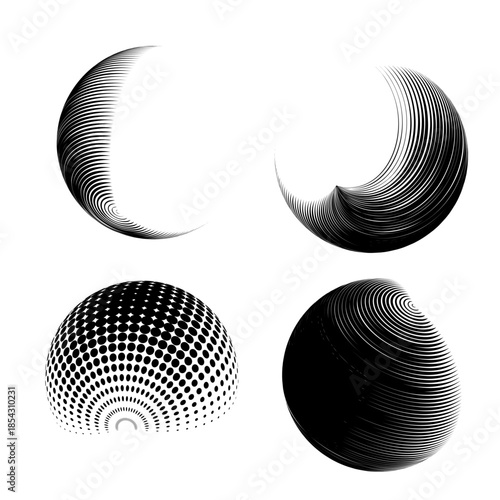 Contemporary set of halftone rounded 3d figures