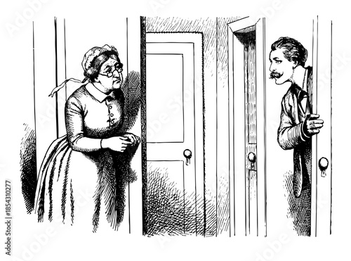 Man and Woman standing in a doorway staring at each other