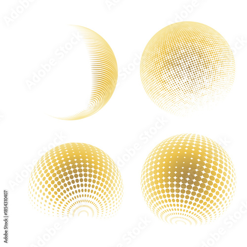 Contemporary set of halftone rounded 3d figures.