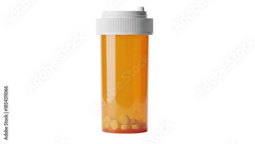Quadro su tela Amber pill bottle with yellow pills isolated PNG, prescription medication contai