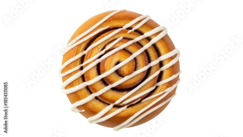 Tableau sur toile Delicious cinnamon roll with icing isolated PNG, sweet pastry with glaze on tran
