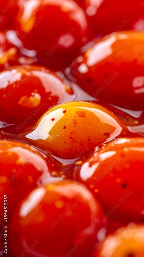 custom made wallpaper toronto digitalClose-up macro shot of vibrant red and orange beans or berries in a glossy, rich sauce.