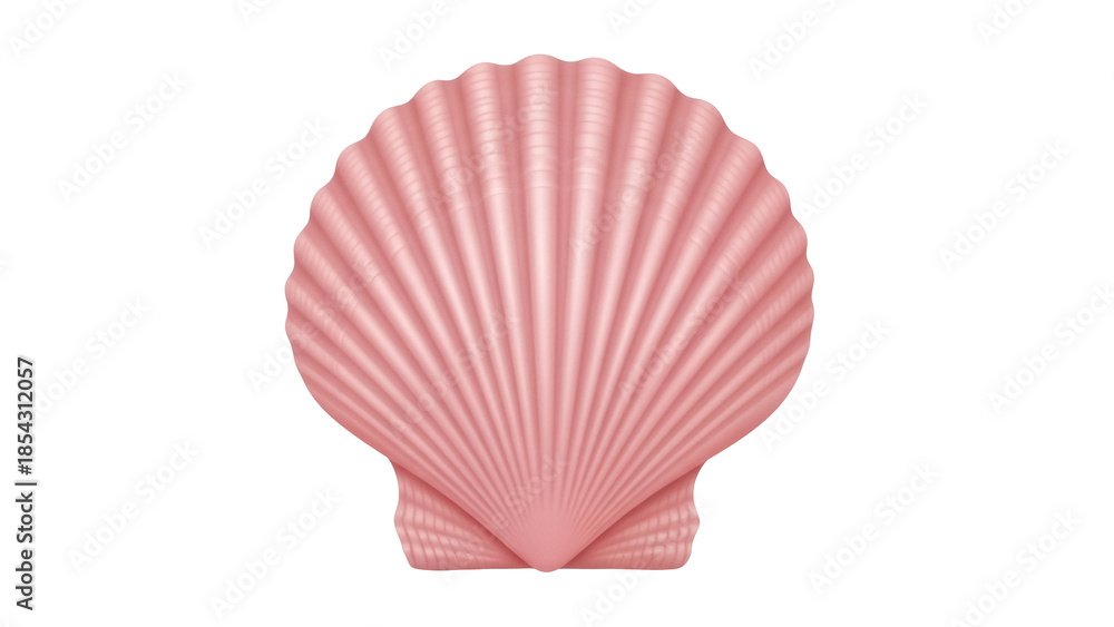 Fototapeta premium Pink scallop seashell isolated PNG, realistic sea shell clam for summer beach vacation and nautical decor on transparent background