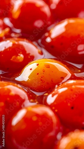 Wallpaper Mural Close-up macro shot of vibrant red and orange beans or berries in a glossy, rich sauce. Torontodigital.ca