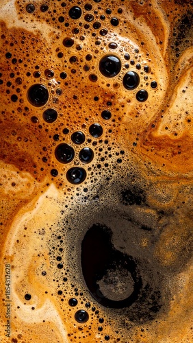 Wallpaper Mural Close-up abstract view of rich coffee crema with numerous dark and light bubbles forming an intricate pattern. Torontodigital.ca