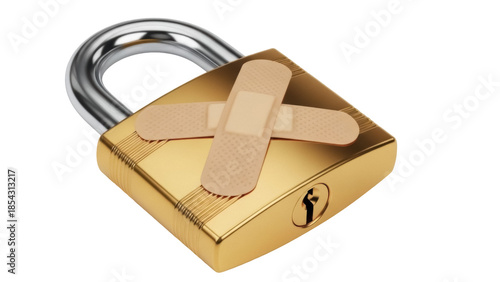 Tableau sur toile Gold padlock with crossed bandages isolated PNG, conceptual image of security vu