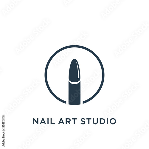 Elegant nail art studio logo design with a stylish manicure symbol.
