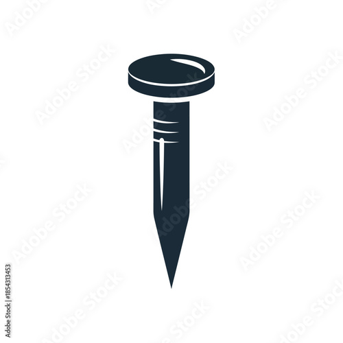Simple black and white vector icon of a metal nail.