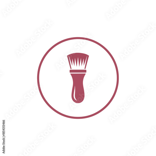 Minimalist cosmetic brush icon in a circular frame.