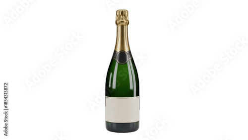 Green champagne bottle PNG isolated on transparent background, sparkling wine for celebrations and special occasions