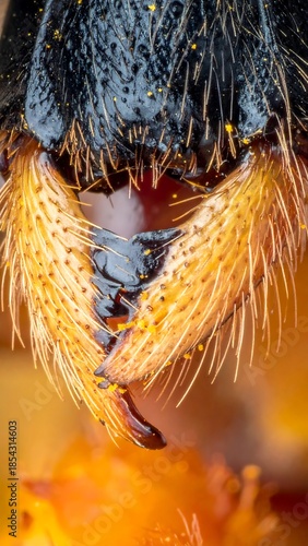 Wallpaper Mural A detailed macro shot of a bee's hairy legs and mouthparts, covered in golden pollen. Torontodigital.ca