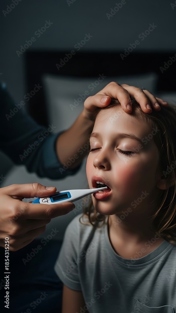 Obraz premium Late-Night Child Health Emergency at Home