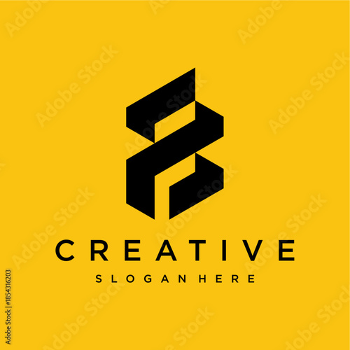 Abstract Geometric Logo Design with Bold Typography on Yellow Background