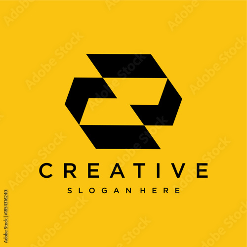 Abstract geometric logo design with the word CREATIVE and SLOGAN HERE