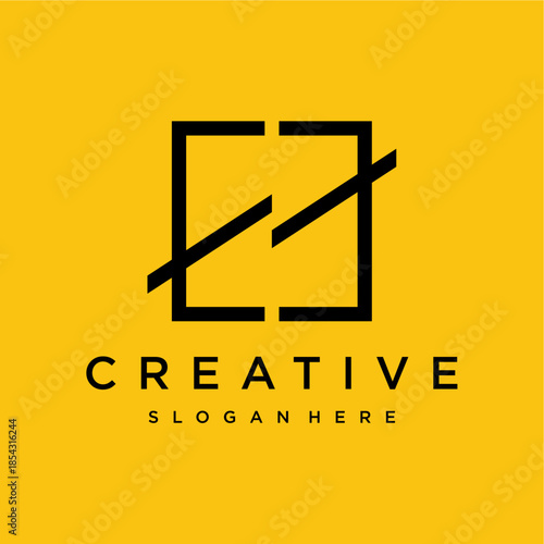 Sleek abstract geometric line art logo design with intersecting diagonal cuts forming an initial letter shape, ideal for modern creative business branding and corporate identity