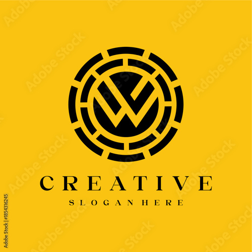 Abstract Circular Logo Design with Bold 'W' Letter Symbol
