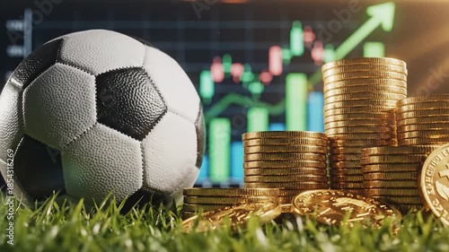 Soccer ball and gold coins representing financial markets