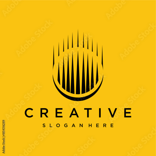 Sleek abstract emblem with radiating vertical elements creating a sense of upward movement and progress, ideal for modern technology or creative businesses