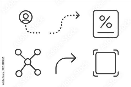 Behavior-Triggered Suggestion Icons. Line vector icons of behavior-triggered suggestion: profile node, tracked path, offer card,