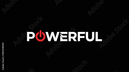 Bold graphic design concept showcasing the word powerful with iconic power symbol