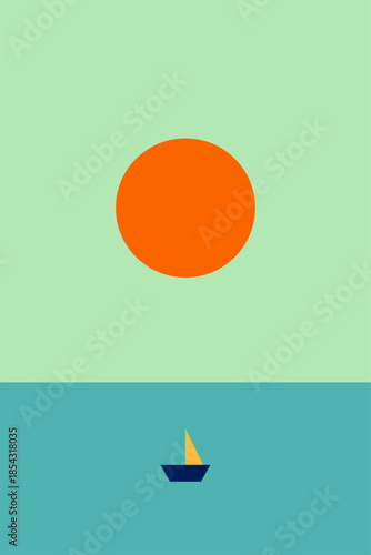 Minimalist ocean boat sunset wall art decor