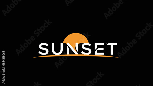 Bold sunset logo graphic with typography and sun silhouette on black background